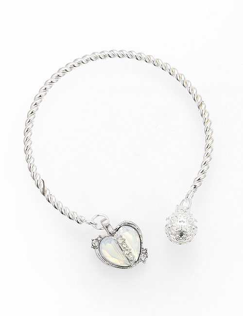 Fashion White Alloy Diamond Heart Cuff Bracelet