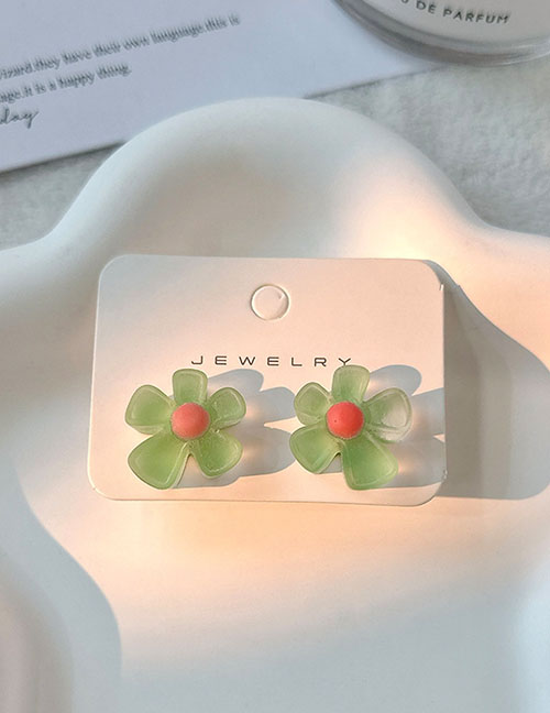 Fashion Green Resin Flower Stud Earrings