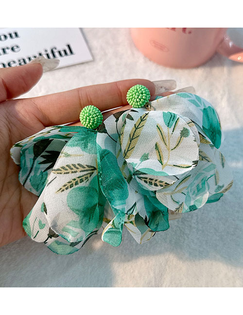 Fashion Green Fabric Flower Tassel Earrings