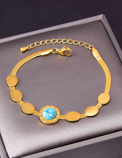 Fashion Roman Turquoise Bracelet Titanium Set Round Turquoise Snake Link Bracelet