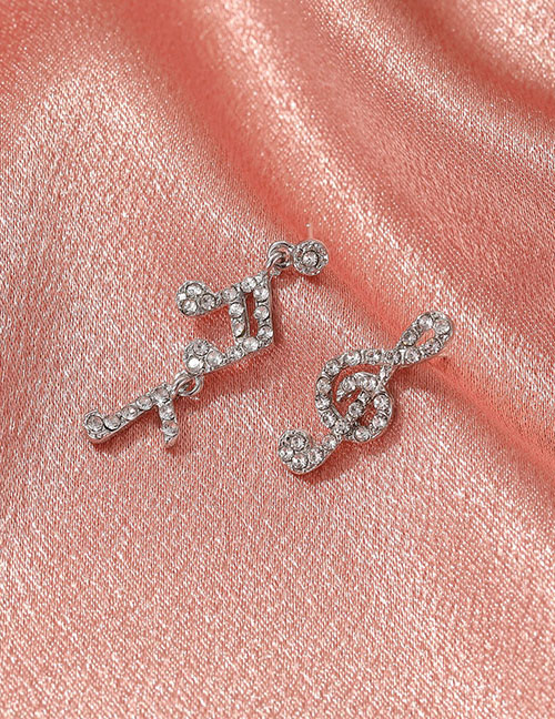 Fashion Silver Alloy Diamond Earrings With Musical Notes