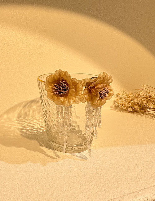 Fashion Coffee Color Fabric Flower Tassel Earrings