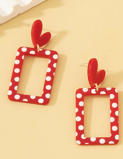 Fashion Red Alloy Love Square Earrings
