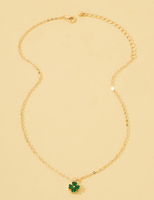 Fashion Green Geometric Diamond Clover Necklace