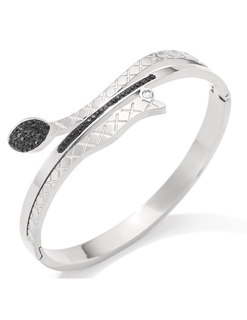 Fashion Silver-2 Titanium Steel Diamond Snake Cuff Bracelet