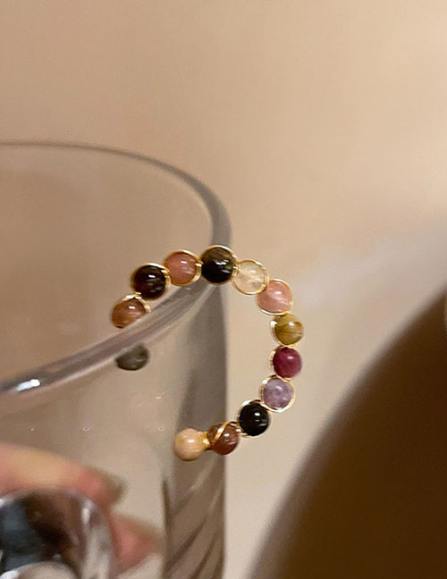 Fashion Color Tourmaline Beaded Open Ring
