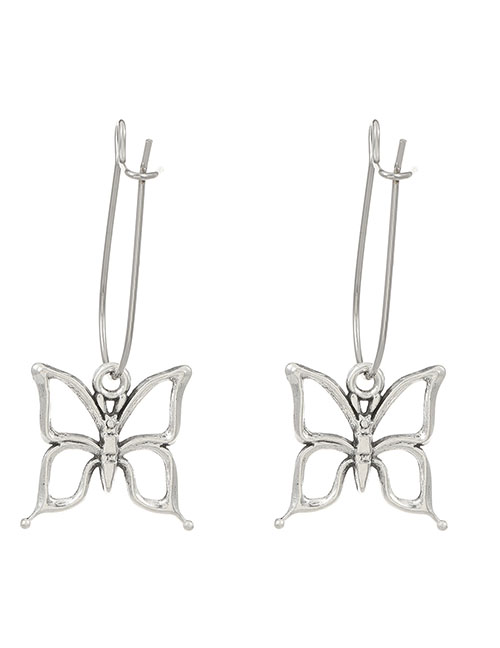 Fashion Ancient Silver Alloy Butterfly Hoop Earrings