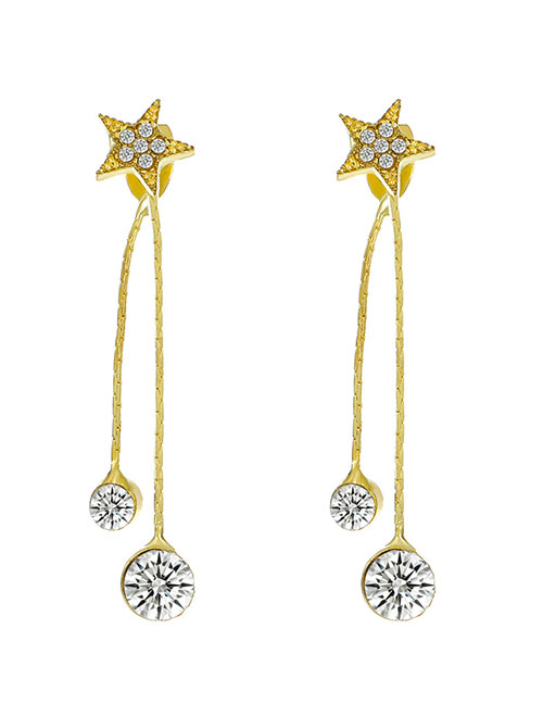 Fashion 4# Alloy Diamond Pentagram Tassel Earrings