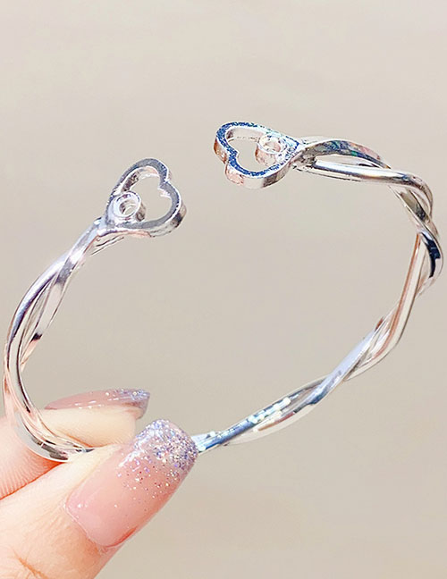 Fashion 4#love Winding Titanium Steel Diamond Heart Cuff Bracelet