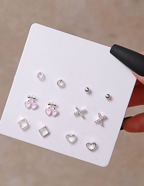 Fashion 8# Alloy Geometric Cherry Heart Earring Set