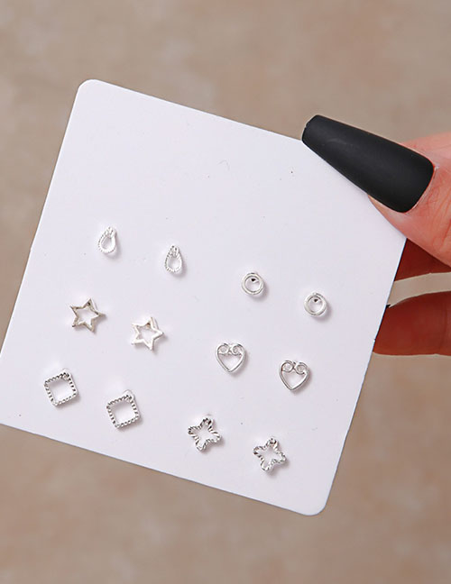 Fashion 12# Alloy Geometric Heart Pentagram Earring Set