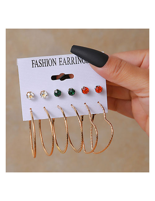 Fashion 13# Alloy Diamond Geometric Round Earrings Set