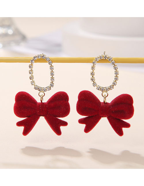 Fashion 5# Alloy Diamond Flocked Bow Knot Earrings