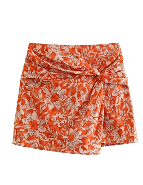 Fashion Color Polyester Print Knot Skirt