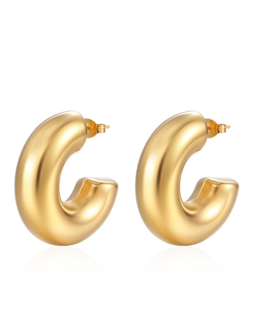 Fashion Big C-shaped Hollow Gold Titanium Steel Geometric C-shaped Earrings