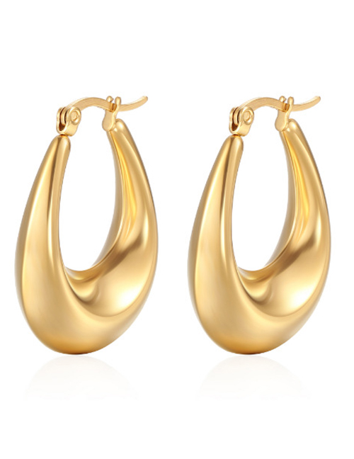 Fashion Oval Hollow Gold Titanium Steel Geometric Oval Earrings