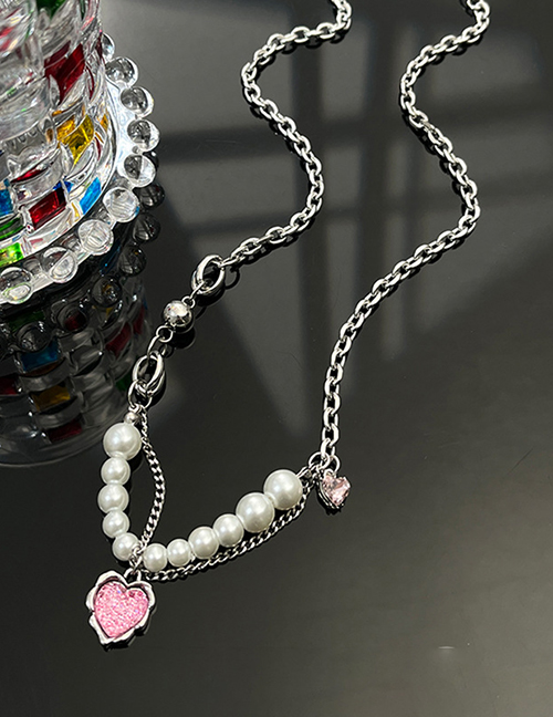 Fashion Silver Copper And Diamond Love Pearl Beaded Necklace