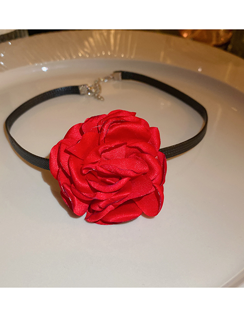 Fashion 8# Necklace - Deep Red (thick) Fabric Flower Necklace