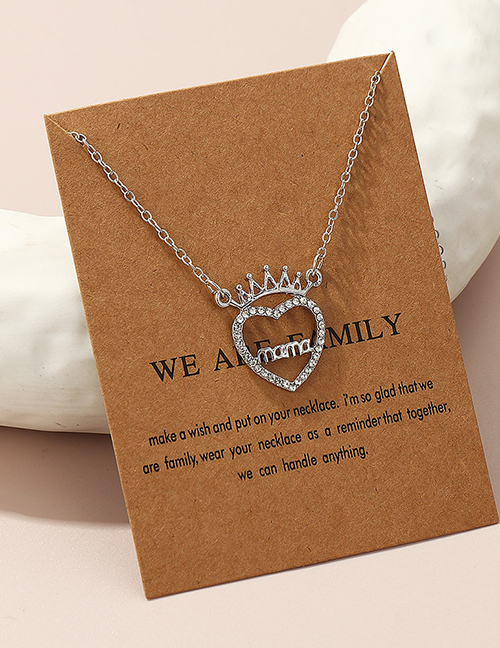 Fashion Silver Alloy Diamond Heart Crown Letter Mama Necklace