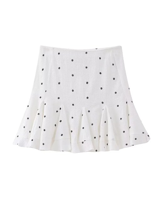 Fashion Off White Woven Polka-dot Embroidery Skirt
