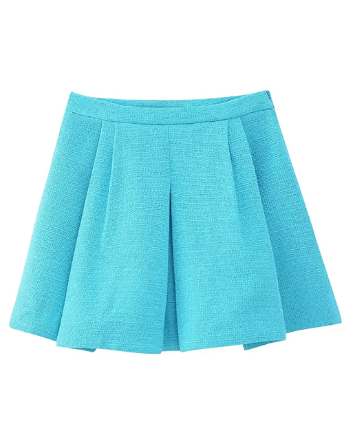 Fashion Azure Woven Textured Pleated Skirt