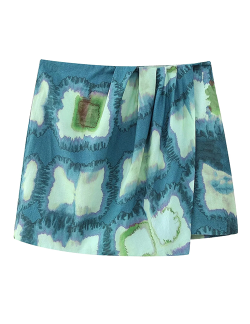 Fashion Color Woven Print Pleated Skirt