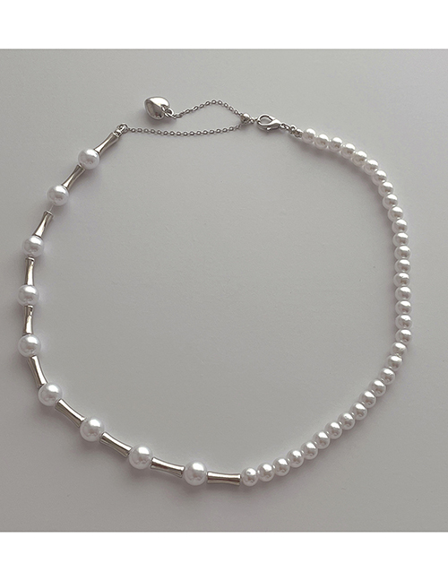 Fashion Silver Pearl Beaded Asymmetric Necklace