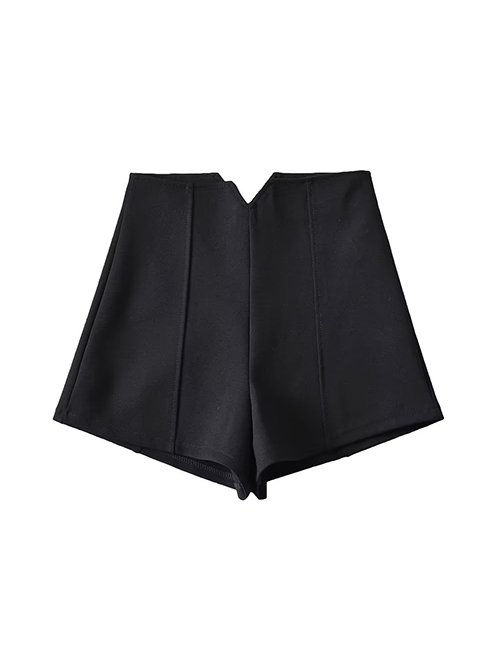 Fashion Black Polyester V-line Straight Shorts