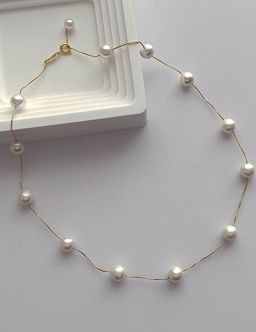 Fashion Gold Geometric Pearl Chain Necklace