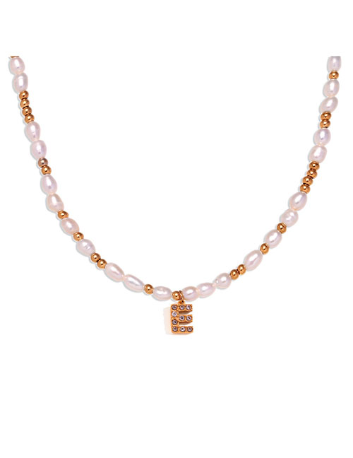 Fashion Gold-e Gold Plated Pearl Beaded Diamond Alphabet Necklace In Titanium Steel