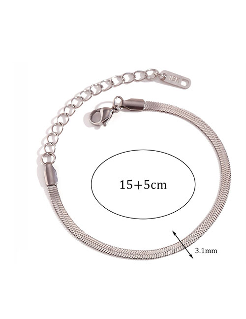 Fashion 3mm Wide Blade Chain Bracelet-steel Color 15cm+5cm Titanium Steel Geometric Snake Chain Bracelet