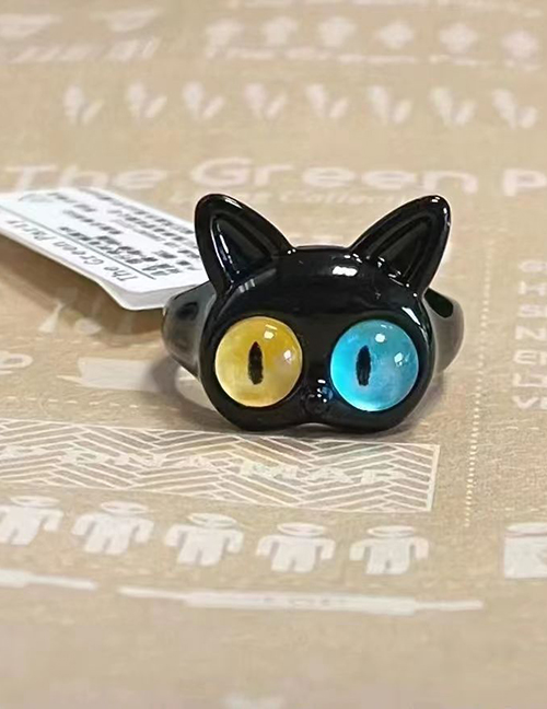Fashion Black Kitten Alloy Geometric Cat Ring