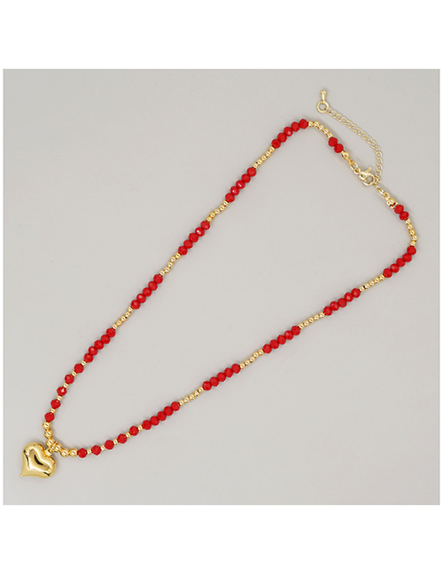 Fashion Red Beaded Crystal Beaded Heart Necklace