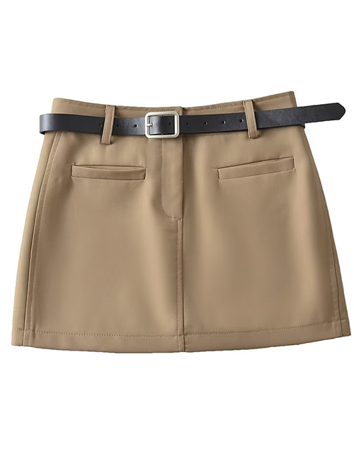 Fashion Khaki Polyester Two-pocket Skirt