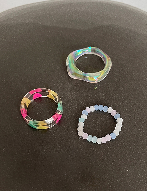 Fashion Color Resin Geometric Heart Irregular Beaded Ring Set