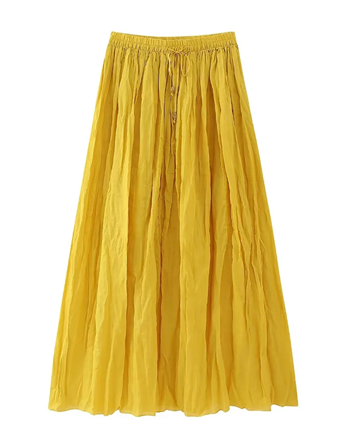 Fashion Yellow Woven Pleated Skirt