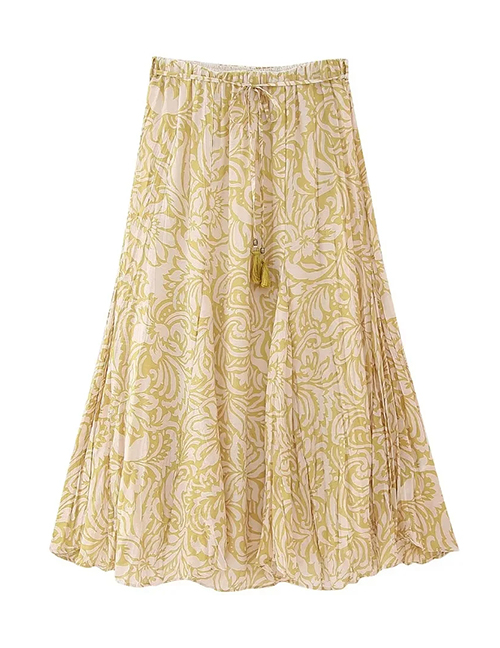 Fashion Yellow Pattern Woven Printed Skirt