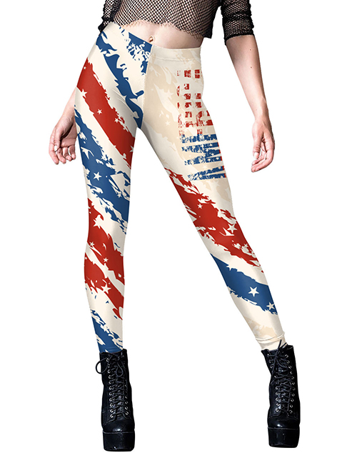 Fashion 3# Polyester Print High Waist Trousers