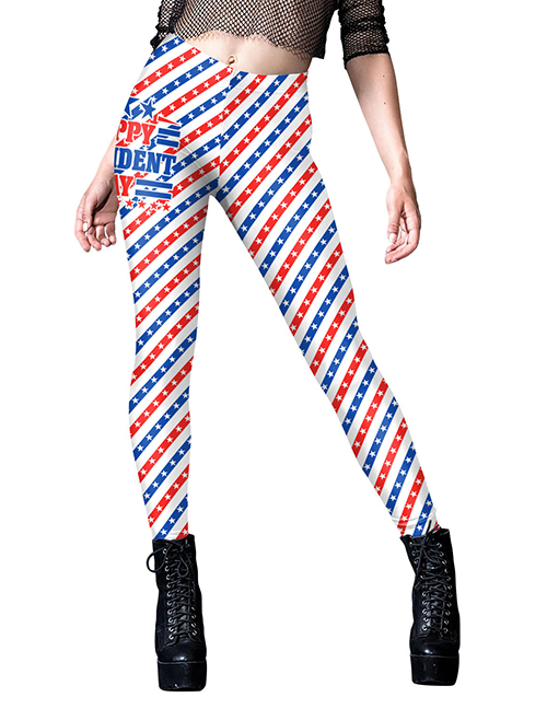 Fashion 4# Polyester Print High Waist Trousers