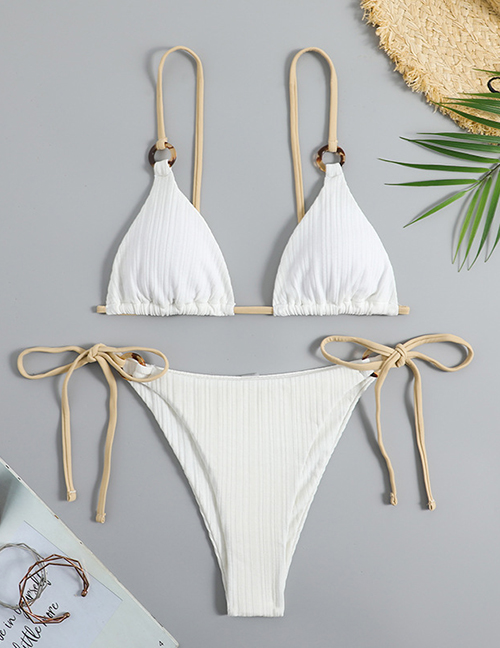 Fashion White Two-sided Pit Strap Two-piece Swimsuit
