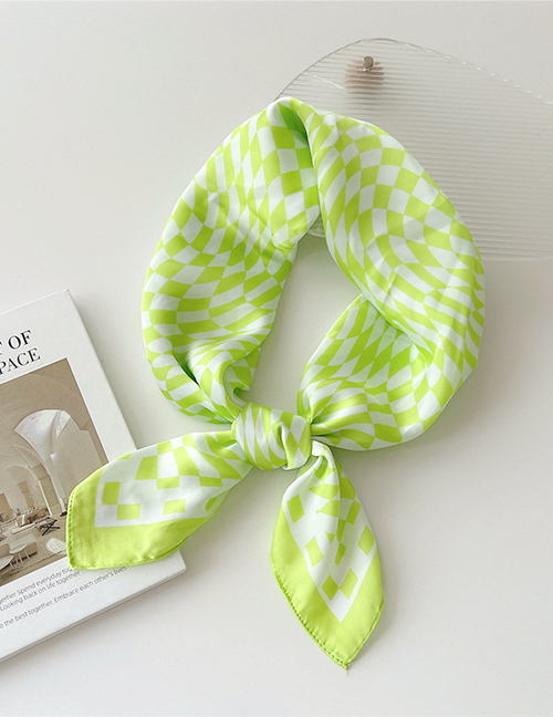 Fashion 14 Distorted Grid Light Green Cotton And Linen Printed Scarf