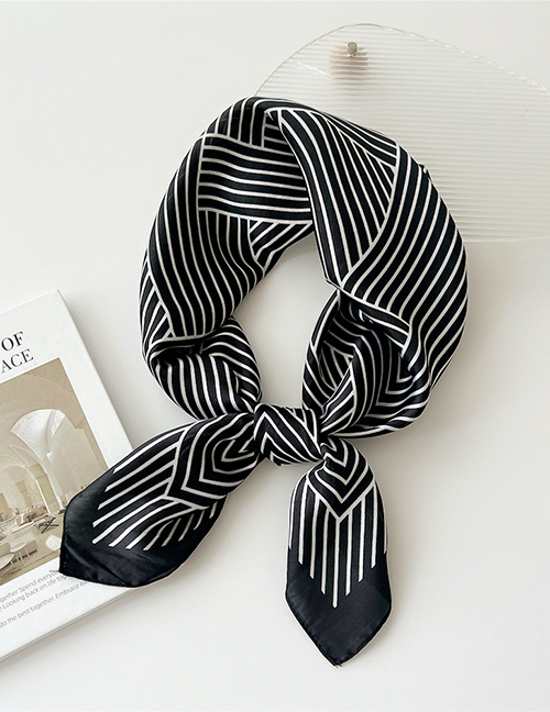 Fashion 24 Stripes Woven Black Cotton And Linen Printed Scarf
