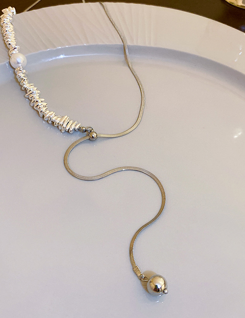 Fashion 3# Necklace - Silver Irregular Broken Silver Broken Silver Beaded Snake Chain Y Necklace