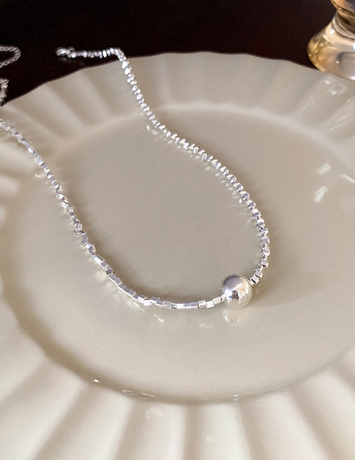 Fashion 2# Necklace - Silver - Round Beads Broken Silver Beaded Necklace