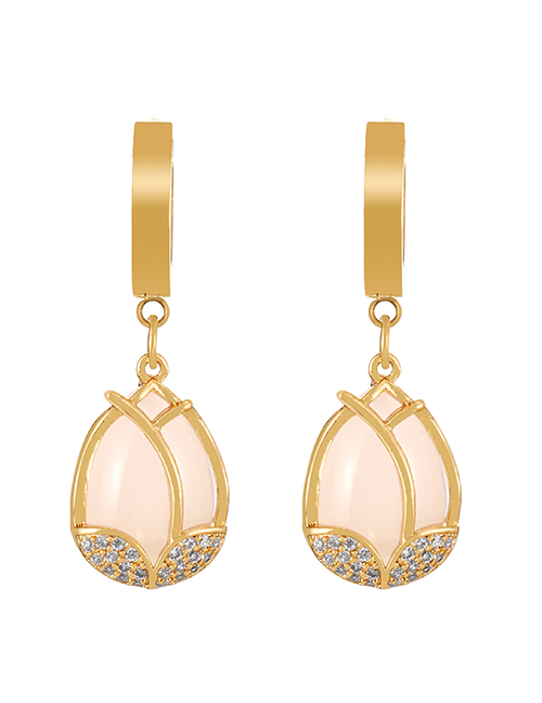 Fashion Gold Titanium Steel Inlaid Zirconium Flower Opal Earrings Earrings