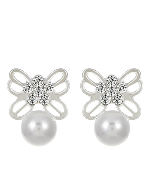 Fashion 10 Butterflies Alloy Diamond Butterfly Pearl Stud Earrings