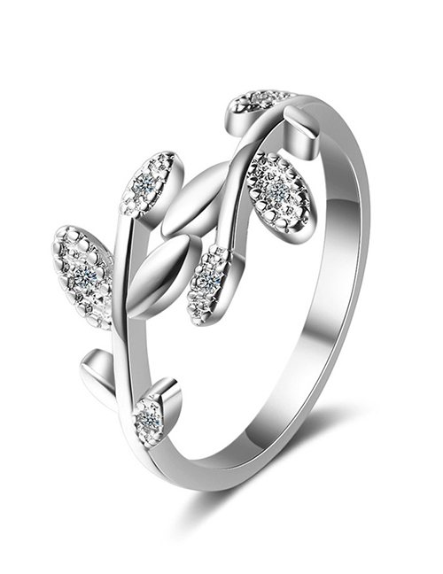 Fashion 7# Copper And Diamond Leaf Ring