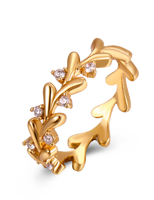 Fashion 16# Copper And Diamond Leaf Ring