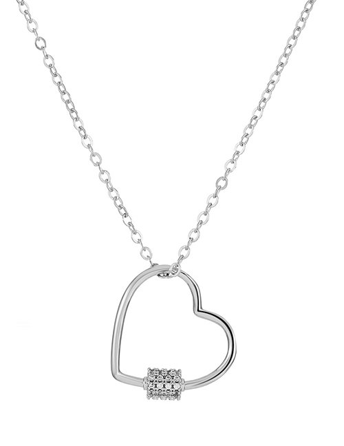 Fashion Silver Copper And Diamond Openwork Heart Necklace