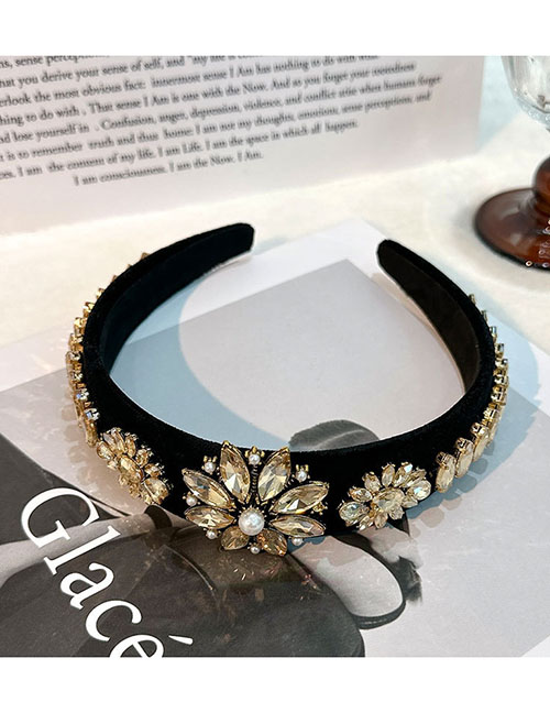Fashion Champagne Fabric Diamond-studded Geometric Wide-brimmed Headband